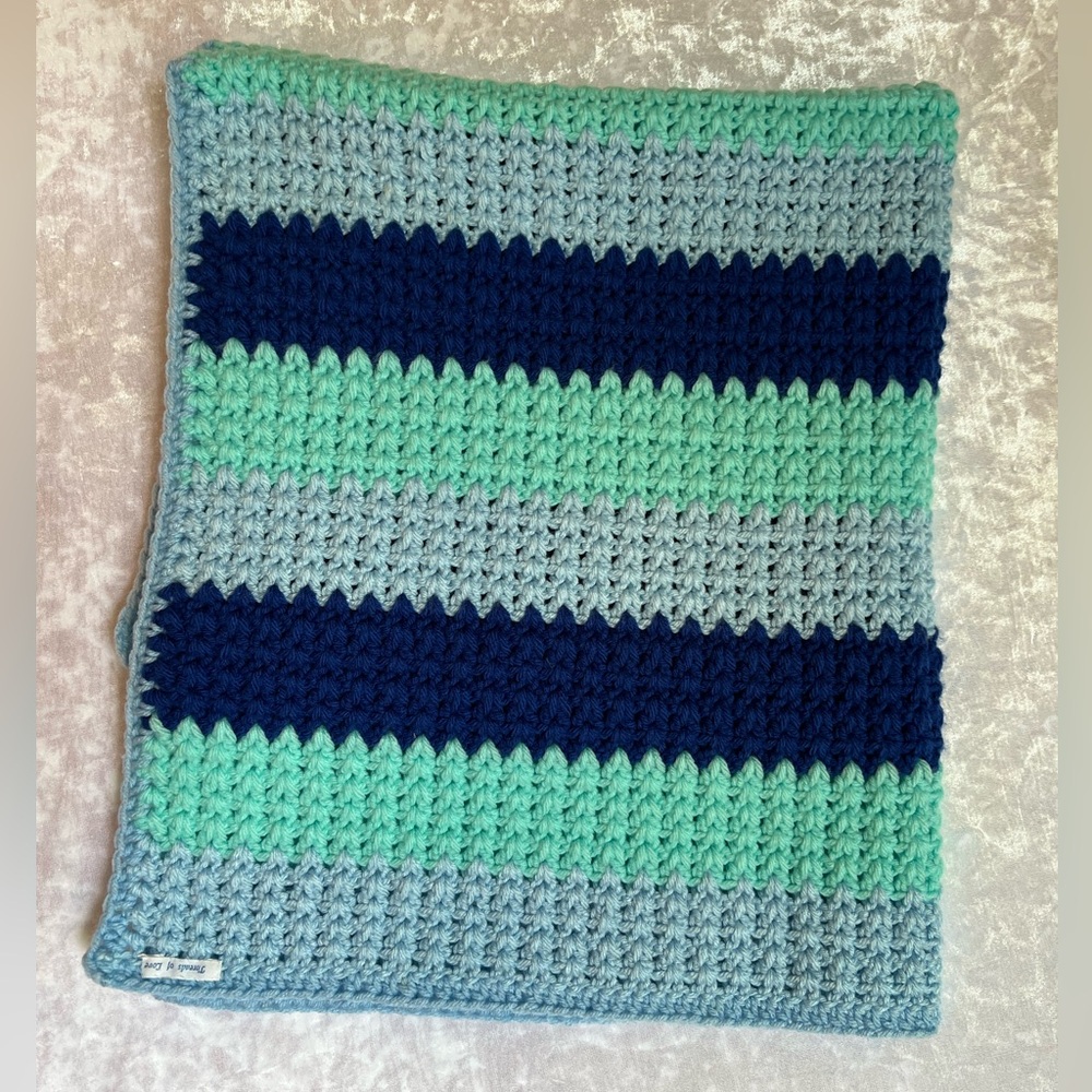 Handmade Crochet Stripe Afghan Throw Baby Blanket